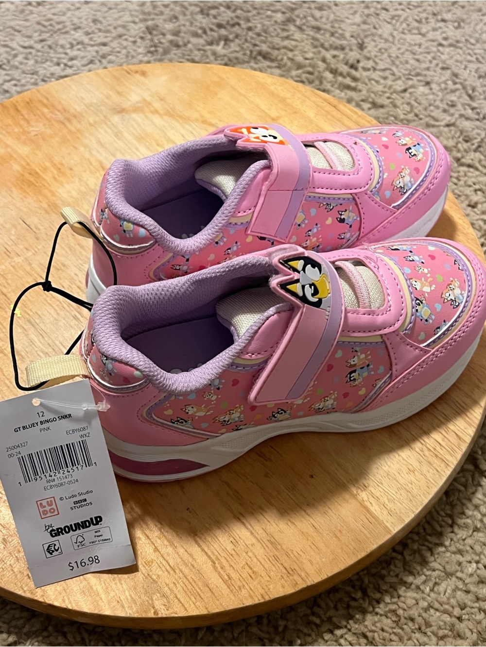 Kids Pink Cartoon Velcro Sneakers